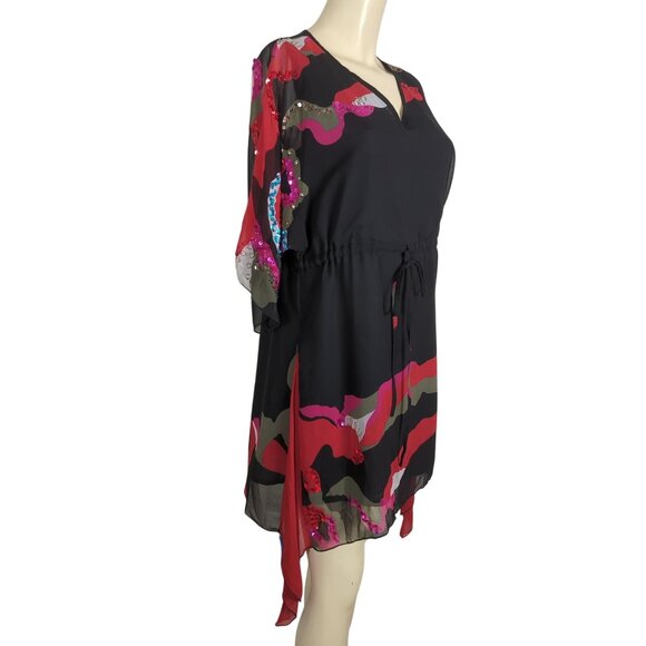Silk Threads Sheer Black Tunic Dress Sz S With Abstract‎ Pattern Sequin Sleeve - Picture 5 of 16